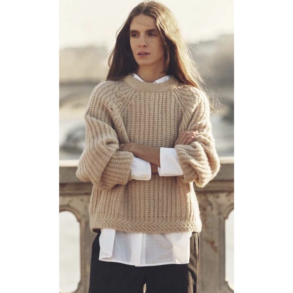 NWT Xirena LANDREY Sweater Cream Ice •L• Beige Chicky Shaker Alpaca Wool $298